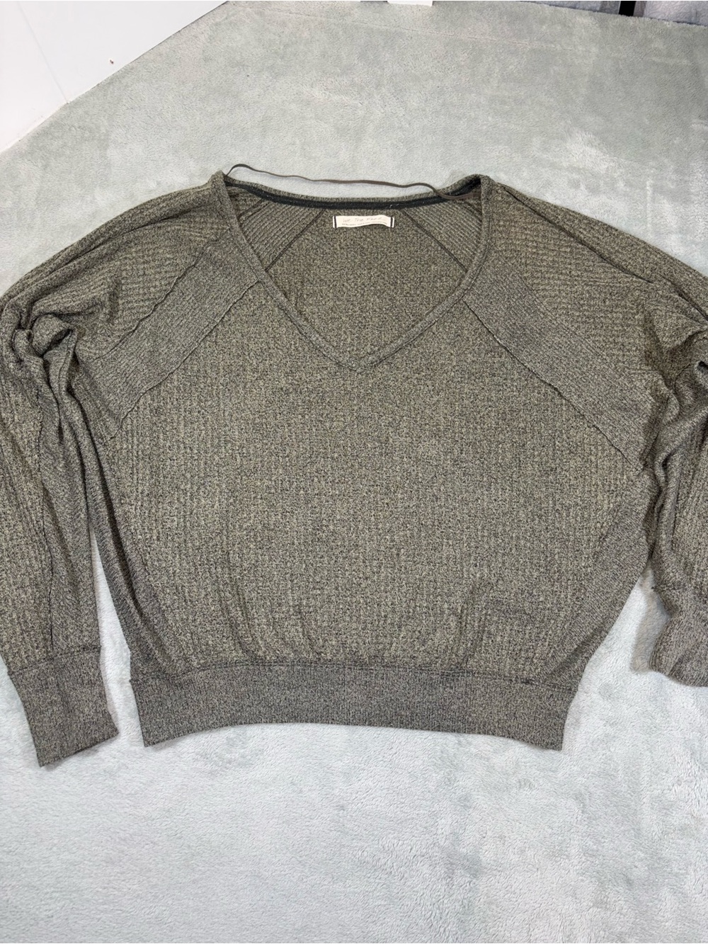 Free People We The Free Santa Clara Thermal Top Olive Waffle Knit XS